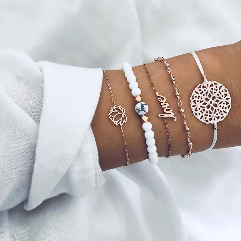 Conjunto de Pulseiras Boho com 5 Peças